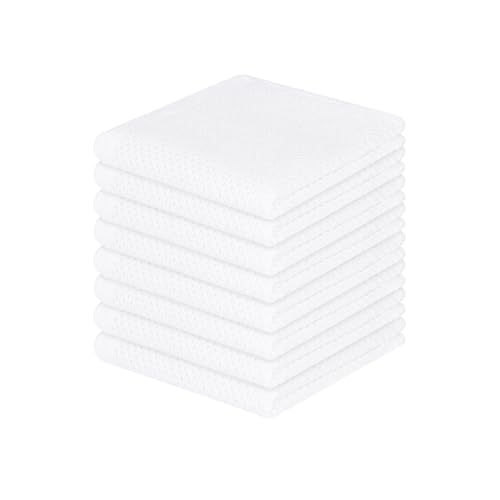 100% Cotton Waffle Weave Kitchen Dish Cloths 8 (White / 12 X 12 - 8 Pack)