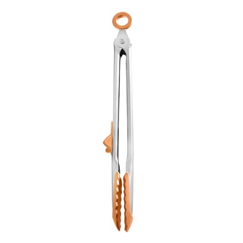 Tongs With Silicone Tips Easy Grip 13” Long Kitchen Tongs Stainless Steel Handle For Cooking BBQ (Apricot)