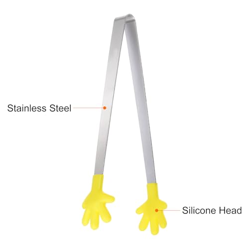 Mini Food Tongs 5.67" Hand Shape Stainless Steel with Silicon Tips Small Cooking Tongs Kitchen Food Tongs Serving Tongs for Cooking Grilling BBQ Barbecue Kitchen (Yellow)