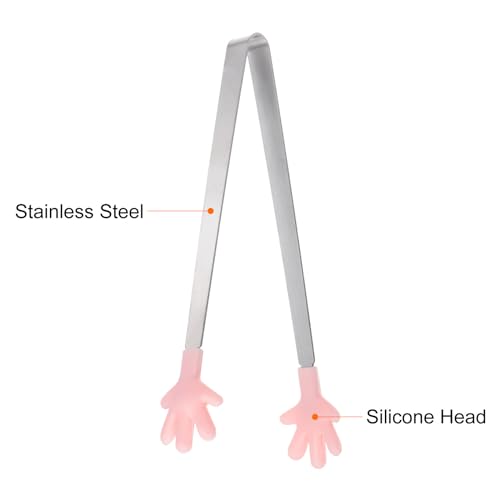 Mini Food Tongs 5.5" Pattern Shape Stainless Steel with Silicon Tips Small Cooking Tongs Kitchen Food Tongs Serving Tongs for Cooking Grilling BBQ Barbecue Kitchen (Pink)