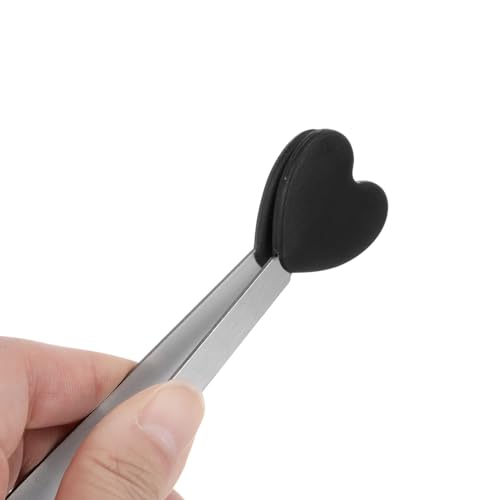 Mini Food Tongs 5.3" Heart Shape Stainless Steel with Silicon Tips Small Cooking Tongs Kitchen Food Tongs Serving Tongs for Cooking Grilling BBQ Barbecue Kitchen (Black)