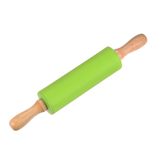 Silicone Rolling Pins for Baking 12 Inch Wooden Handle Non Stick Rolling Pin Small Roller Playdough Rolling Pins for Dough Pizza Pastry Fondant Kitchen (Green / 31cm x 4.2cm)