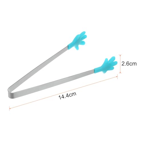 Mini Food Tongs 5.67" Hand Shape Stainless Steel with Silicon Tips Small Cooking Tongs Kitchen Food Tongs Serving Tongs for Cooking Grilling BBQ Barbecue Kitchen (LightBlue)