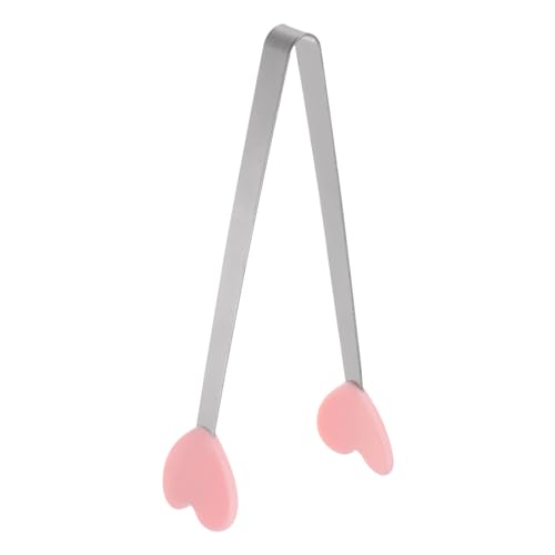 Mini Food Tongs 5.3" Heart Shape Stainless Steel with Silicon Tips Small Cooking Tongs Kitchen Food Tongs Serving Tongs for Cooking Grilling BBQ Barbecue Kitchen (Pink)