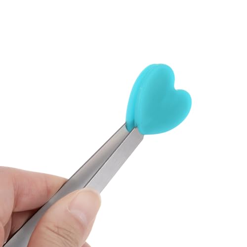 Mini Food Tongs 5.3" Heart Shape Stainless Steel with Silicon Tips Small Cooking Tongs Kitchen Food Tongs Serving Tongs for Cooking Grilling BBQ Barbecue Kitchen (LightBlue)