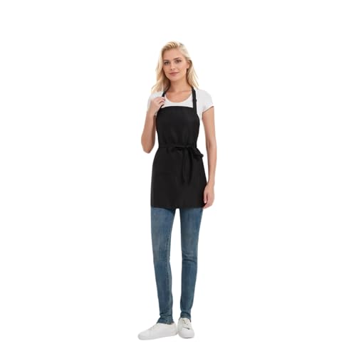 Adjustable Waterproof Aprons with 3 Pockets for Men Women (Black)