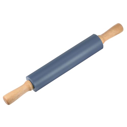 Silicone Rolling Pins for Baking 17 Inch Wooden Handle Non Stick Rolling Pin Small Roller Playdough Rolling Pins for Dough Pizza Pastry Fondant Kitchen (Drak Blue / 43cm x 5.2cm)