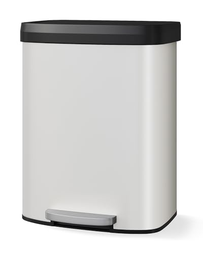 16 gal 60 L Metal Trash Can with Lid (White / 15.8 Gallons)