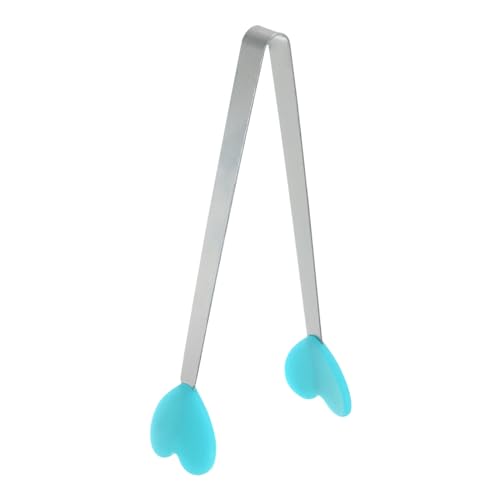 Mini Food Tongs 5.3" Heart Shape Stainless Steel with Silicon Tips Small Cooking Tongs Kitchen Food Tongs Serving Tongs for Cooking Grilling BBQ Barbecue Kitchen (LightBlue)