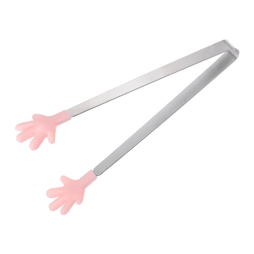 Mini Food Tongs 5.67" Hand Shape Stainless Steel with Silicon Tips Small Cooking Tongs Kitchen Food Tongs Serving Tongs for Cooking Grilling BBQ Barbecue Kitchen (Pink)