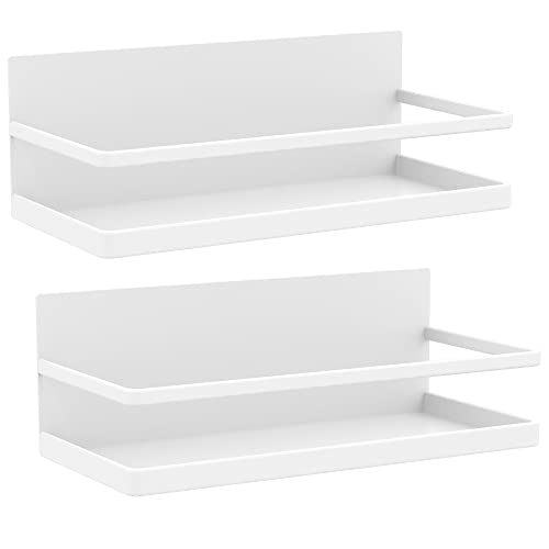 Magnetic Spice Rack Organizer Single Tier Refrigerator Spice Storage Shelf (White / 2 PACK)