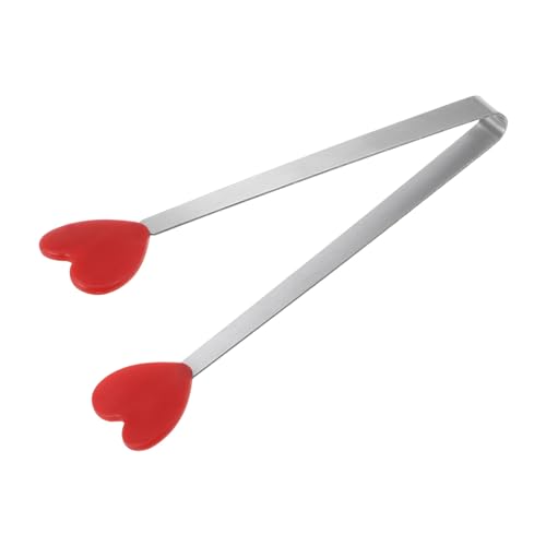 Mini Food Tongs 5.3" Heart Shape Stainless Steel with Silicon Tips Small Cooking Tongs Kitchen Food Tongs Serving Tongs for Cooking Grilling BBQ Barbecue Kitchen (Red)