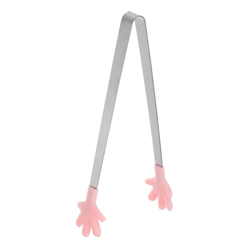 Mini Food Tongs 5.67" Hand Shape Stainless Steel with Silicon Tips Small Cooking Tongs Kitchen Food Tongs Serving Tongs for Cooking Grilling BBQ Barbecue Kitchen (Pink)