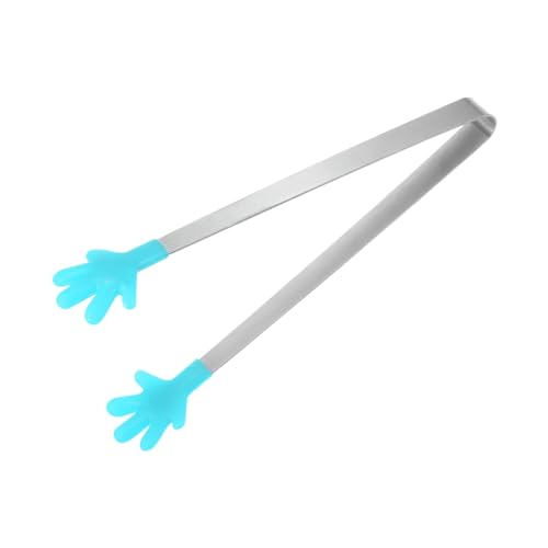 Mini Food Tongs 5.67" Hand Shape Stainless Steel with Silicon Tips Small Cooking Tongs Kitchen Food Tongs Serving Tongs for Cooking Grilling BBQ Barbecue Kitchen (LightBlue)