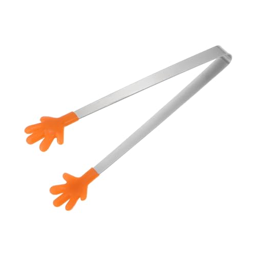 Mini Food Tongs 5.67" Hand Shape Stainless Steel with Silicon Tips Small Cooking Tongs Kitchen Food Tongs Serving Tongs for Cooking Grilling BBQ Barbecue Kitchen (Orange)