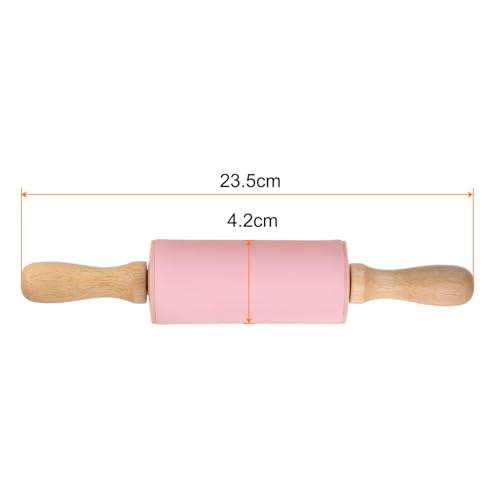 Silicone Rolling Pins for Baking 9 Inch Wooden Handle Non Stick Rolling Pin Small Roller Playdough Rolling Pins for Dough Pizza Pastry Fondant Kitchen (Pink / 23.5cm x 4.2cm)