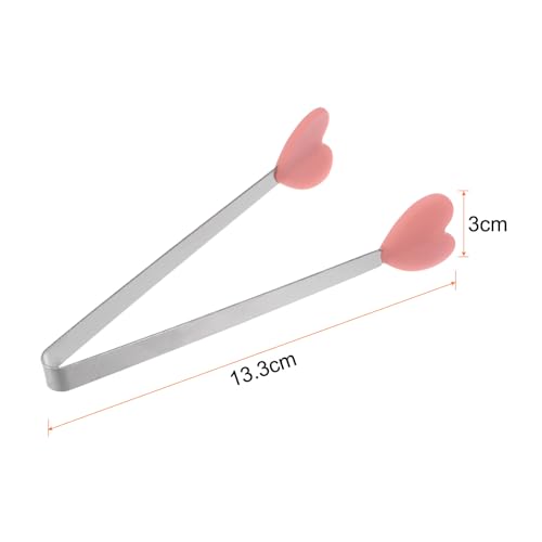 Mini Food Tongs 5.3" Heart Shape Stainless Steel with Silicon Tips Small Cooking Tongs Kitchen Food Tongs Serving Tongs for Cooking Grilling BBQ Barbecue Kitchen (CoralPink)