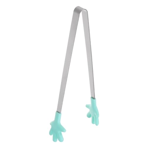 Mini Food Tongs 5.67" Hand Shape Stainless Steel with Silicon Tips Small Cooking Tongs Kitchen Food Tongs Serving Tongs for Cooking Grilling BBQ Barbecue Kitchen (LightGreen)
