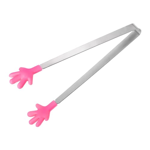 Mini Food Tongs 5.67" Hand Shape Stainless Steel with Silicon Tips Small Cooking Tongs Kitchen Food Tongs Serving Tongs for Cooking Grilling BBQ Barbecue Kitchen (RoseRed)