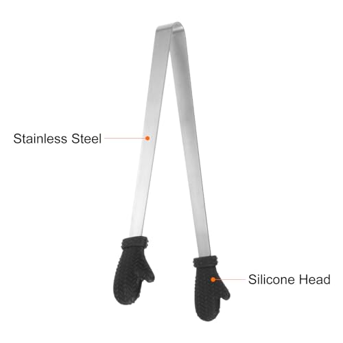 Mini Food Tongs 5.5" Gloves Shape Stainless Steel with Silicon Tips Small Cooking Tongs Kitchen Food Tongs Serving Tongs for Cooking Grilling BBQ Barbecue Kitchen (Black)