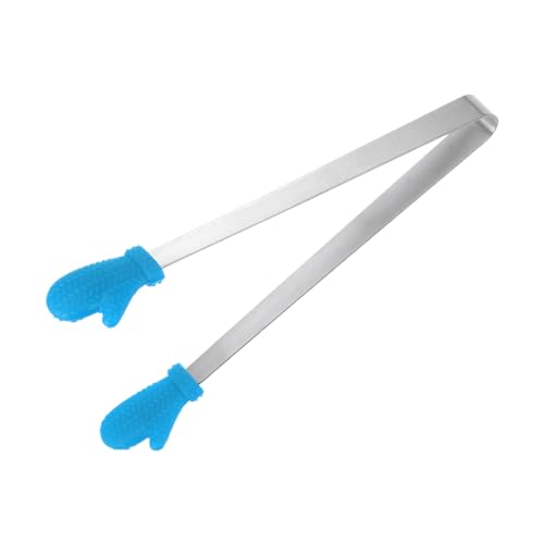 Mini Food Tongs 5.5" Gloves Shape Stainless Steel with Silicon Tips Small Cooking Tongs Kitchen Food Tongs Serving Tongs for Cooking Grilling BBQ Barbecue Kitchen (Blue)