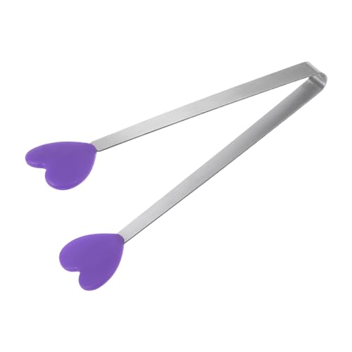 Mini Food Tongs 5.3" Heart Shape Stainless Steel with Silicon Tips Small Cooking Tongs Kitchen Food Tongs Serving Tongs for Cooking Grilling BBQ Barbecue Kitchen (Purple)