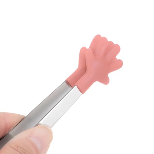 Mini Food Tongs 5.67" Hand Shape Stainless Steel with Silicon Tips Small Cooking Tongs Kitchen Food Tongs Serving Tongs for Cooking Grilling BBQ Barbecue Kitchen (CoralPink)
