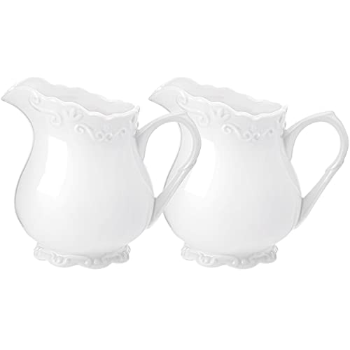 2pcs Pure White Porcelain Creamer Pitcher with Handle (2pcs / 6oz)