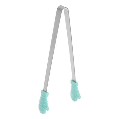 Mini Food Tongs 5.5" Gloves Shape Stainless Steel with Silicon Tips Small Cooking Tongs Kitchen Food Tongs Serving Tongs for Cooking Grilling BBQ Barbecue Kitchen (LightGreen)