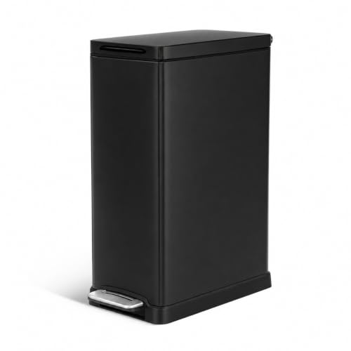 12 Gallon Kitchen Trash Can with Slim Fit Design (Black)