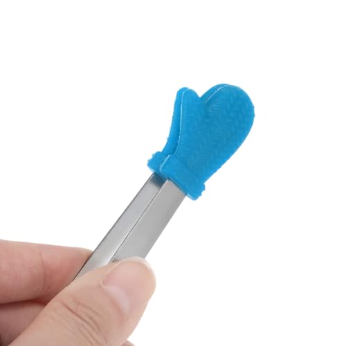Mini Food Tongs 5.5" Gloves Shape Stainless Steel with Silicon Tips Small Cooking Tongs Kitchen Food Tongs Serving Tongs for Cooking Grilling BBQ Barbecue Kitchen (Blue)