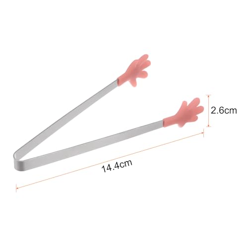 Mini Food Tongs 5.67" Hand Shape Stainless Steel with Silicon Tips Small Cooking Tongs Kitchen Food Tongs Serving Tongs for Cooking Grilling BBQ Barbecue Kitchen (CoralPink)