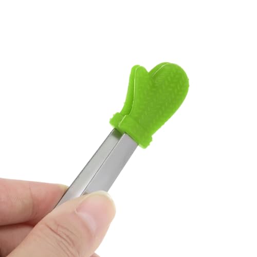 Mini Food Tongs 5.5" Gloves Shape Stainless Steel with Silicon Tips Small Cooking Tongs Kitchen Food Tongs Serving Tongs for Cooking Grilling BBQ Barbecue Kitchen (Green)