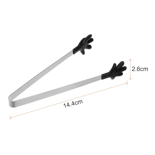 Mini Food Tongs 5.67" Hand Shape Stainless Steel with Silicon Tips Small Cooking Tongs Kitchen Food Tongs Serving Tongs for Cooking Grilling BBQ Barbecue Kitchen (Black)