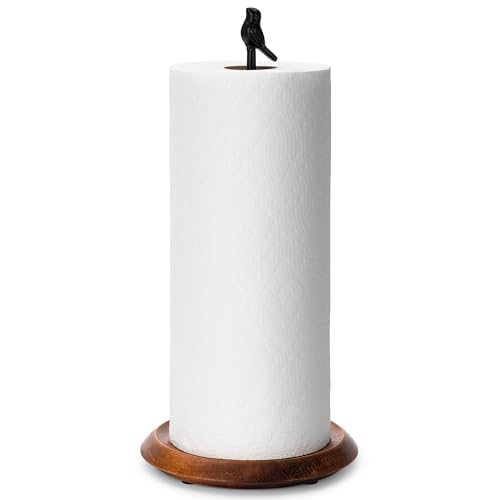 Wood Paper Towel Holder Countertop (Black (Bird)-round Base)