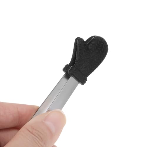 Mini Food Tongs 5.5" Gloves Shape Stainless Steel with Silicon Tips Small Cooking Tongs Kitchen Food Tongs Serving Tongs for Cooking Grilling BBQ Barbecue Kitchen (Black)