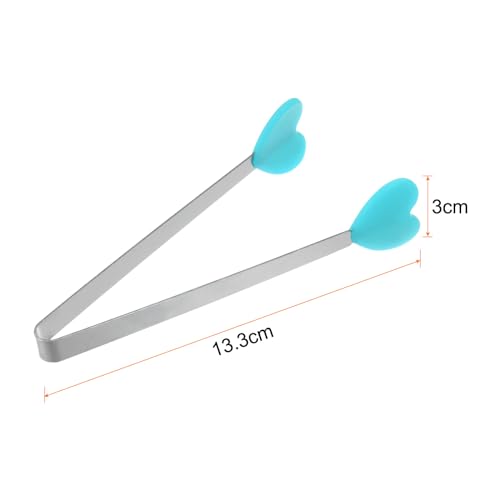 Mini Food Tongs 5.3" Heart Shape Stainless Steel with Silicon Tips Small Cooking Tongs Kitchen Food Tongs Serving Tongs for Cooking Grilling BBQ Barbecue Kitchen (LightBlue)