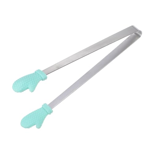 Mini Food Tongs 5.5" Gloves Shape Stainless Steel with Silicon Tips Small Cooking Tongs Kitchen Food Tongs Serving Tongs for Cooking Grilling BBQ Barbecue Kitchen (LightGreen)