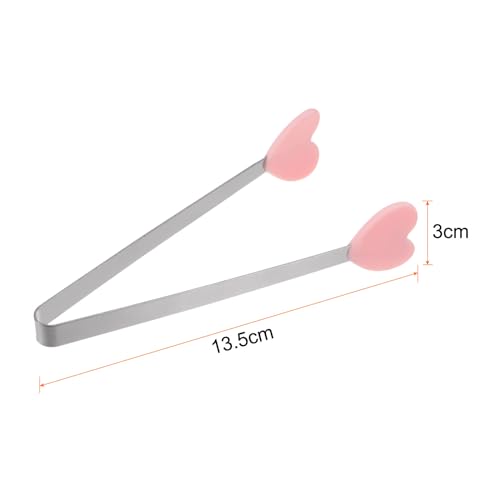 Mini Food Tongs 5.3" Heart Shape Stainless Steel with Silicon Tips Small Cooking Tongs Kitchen Food Tongs Serving Tongs for Cooking Grilling BBQ Barbecue Kitchen (Pink)