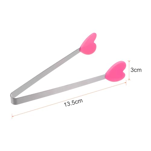 Mini Food Tongs 5.3" Heart Shape Stainless Steel with Silicon Tips Small Cooking Tongs Kitchen Food Tongs Serving Tongs for Cooking Grilling BBQ Barbecue Kitchen (RoseRed)