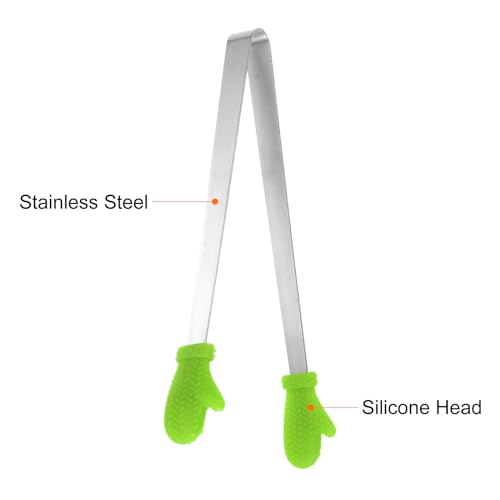Mini Food Tongs 5.5" Gloves Shape Stainless Steel with Silicon Tips Small Cooking Tongs Kitchen Food Tongs Serving Tongs for Cooking Grilling BBQ Barbecue Kitchen (Green)
