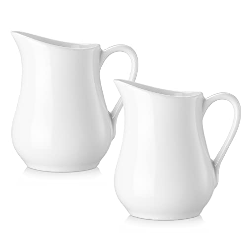 2 Oz (Set/2) Creamer with Handle,Small Classic White Fine Porcelain Creamer Pitcher, Small Milk Pitcher for Coffee Milk sauce - Microwave & Freezer Safe (White / 2 Ounces;(Set/2))