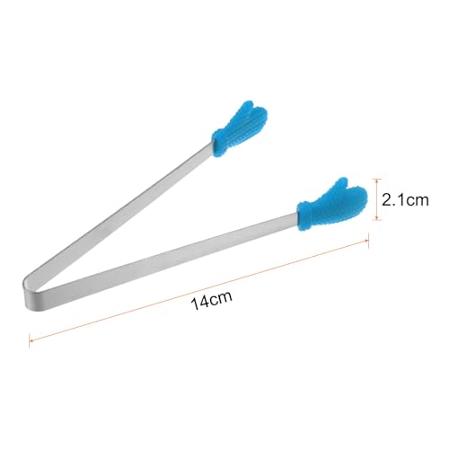 Mini Food Tongs 5.5" Gloves Shape Stainless Steel with Silicon Tips Small Cooking Tongs Kitchen Food Tongs Serving Tongs for Cooking Grilling BBQ Barbecue Kitchen (Blue)