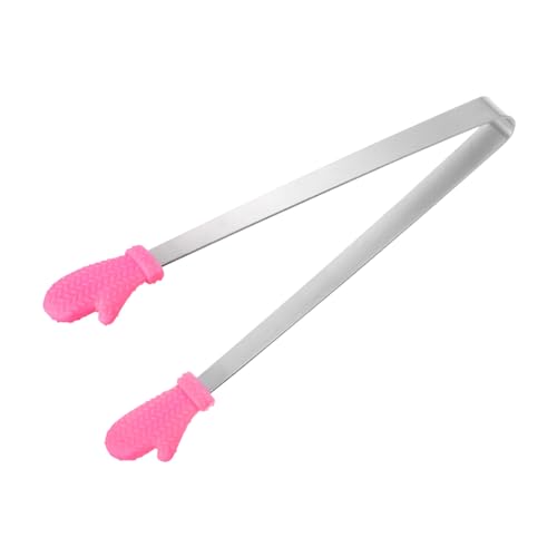 Mini Food Tongs 5.5" Gloves Shape Stainless Steel with Silicon Tips Small Cooking Tongs Kitchen Food Tongs Serving Tongs for Cooking Grilling BBQ Barbecue Kitchen (RoseRed)