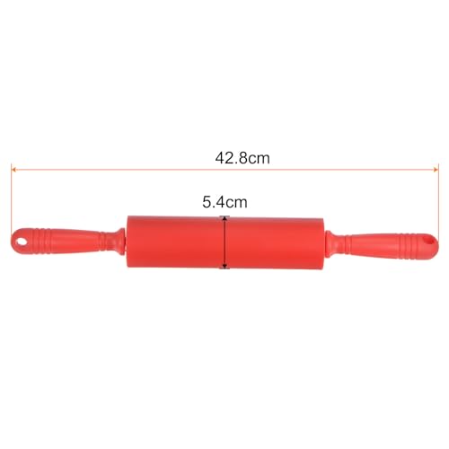 Silicone Rolling Pins for Baking 17 Inch Non Stick Rolling Pin Small Roller Playdough Rolling Pins with Hanging Hole for Dough Pizza Pastry Fondant Kitchen (Red / 42.8cm x 5.4cm)