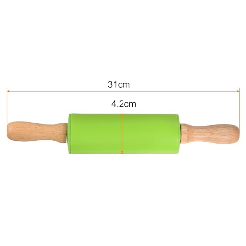 Silicone Rolling Pins for Baking 12 Inch Wooden Handle Non Stick Rolling Pin Small Roller Playdough Rolling Pins for Dough Pizza Pastry Fondant Kitchen (Green / 31cm x 4.2cm)