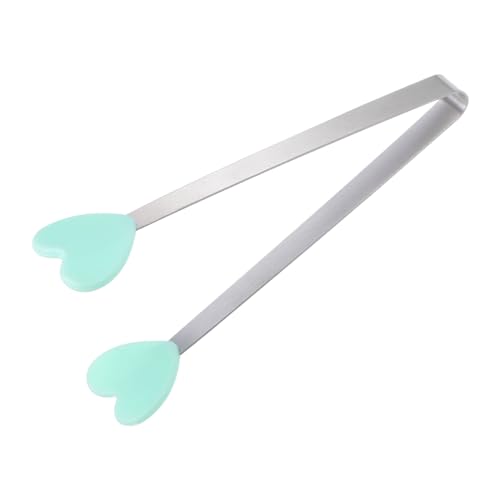 Mini Food Tongs 5.3" Heart Shape Stainless Steel with Silicon Tips Small Cooking Tongs Kitchen Food Tongs Serving Tongs for Cooking Grilling BBQ Barbecue Kitchen (LightGreen)