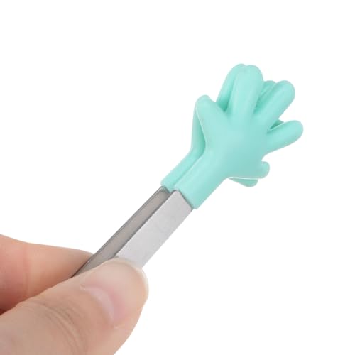 Mini Food Tongs 5.5" Pattern Shape Stainless Steel with Silicon Tips Small Cooking Tongs Kitchen Food Tongs Serving Tongs for Cooking Grilling BBQ Barbecue Kitchen (LightGreen)