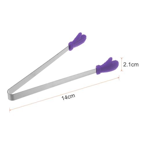 Mini Food Tongs 5.5" Gloves Shape Stainless Steel with Silicon Tips Small Cooking Tongs Kitchen Food Tongs Serving Tongs for Cooking Grilling BBQ Barbecue Kitchen (Purple)