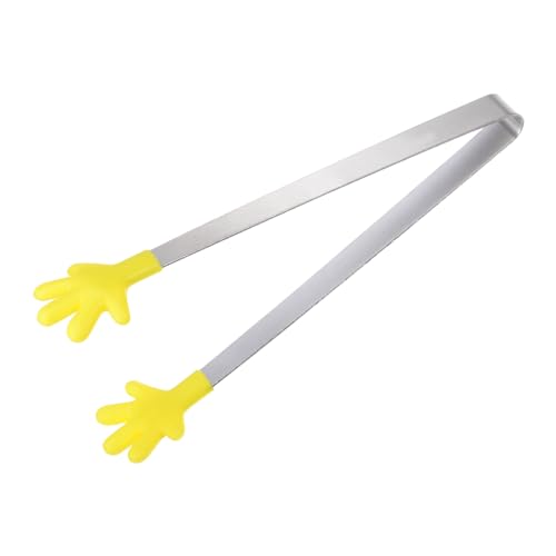 Mini Food Tongs 5.67" Hand Shape Stainless Steel with Silicon Tips Small Cooking Tongs Kitchen Food Tongs Serving Tongs for Cooking Grilling BBQ Barbecue Kitchen (Yellow)